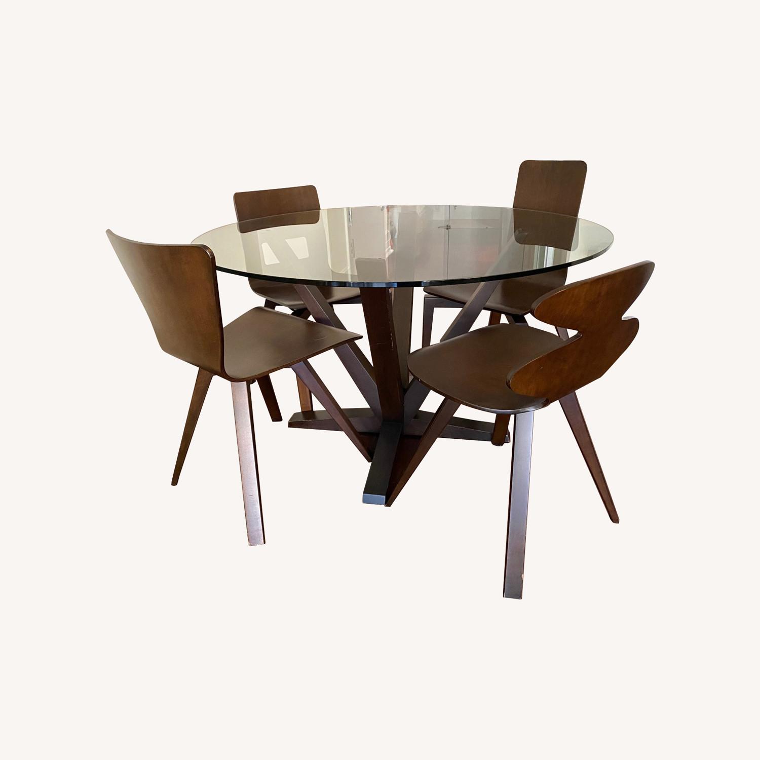 Bloomingdale's Glass and Wood Dining Table with 4 Chairs AptDeco