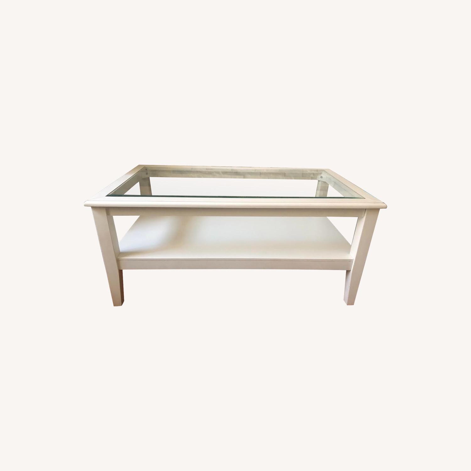 Glass and White Wood Coffee Table AptDeco