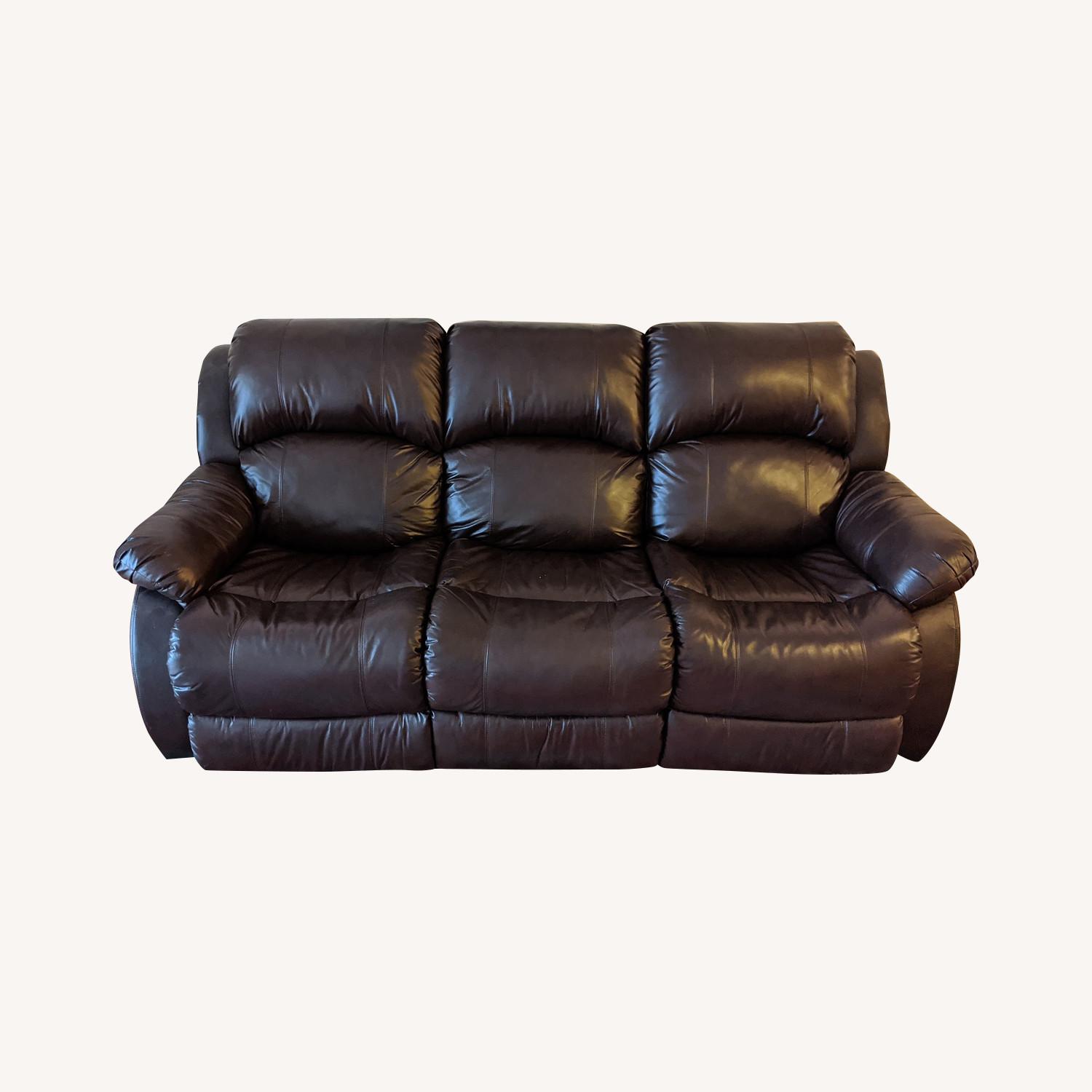 Jennifer Convertibles Dark Brown Recliner Leather Sofa AptDeco