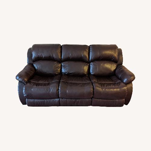 Used Jennifer Convertibles Dark Brown Recliner Leather Sofa for sale on AptDeco