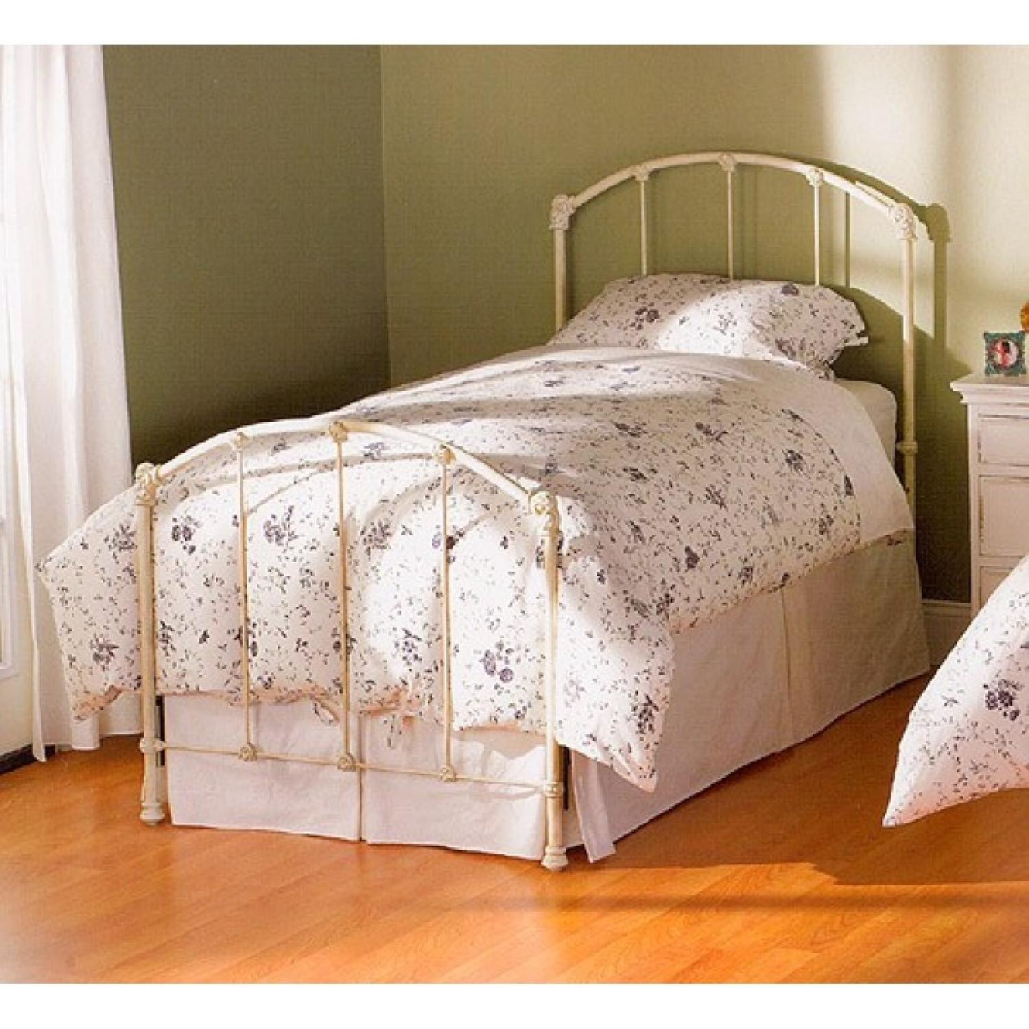 White wrought Iron Twin Bed Frame and Trundle AptDeco