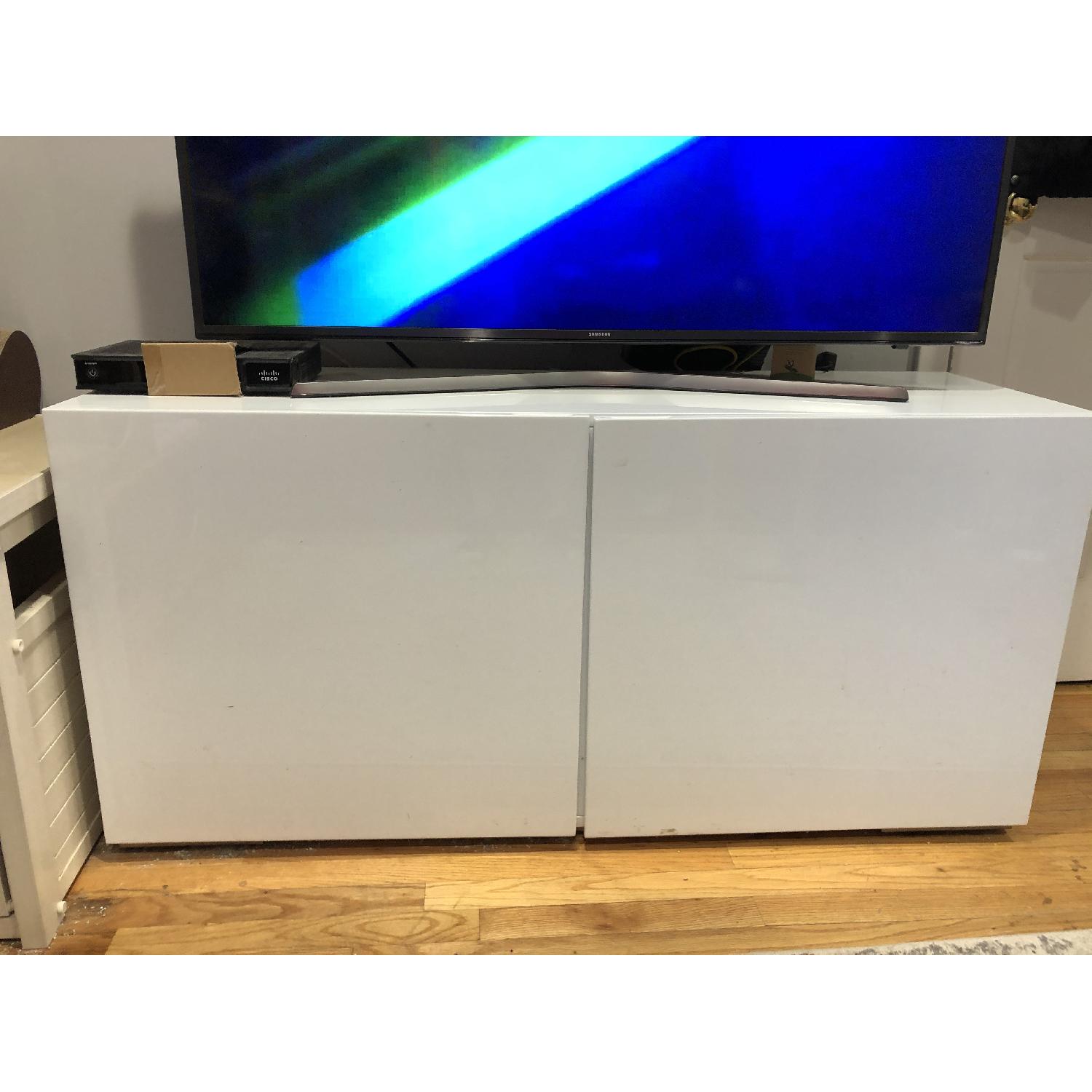 CB2 White Lacquer Credenza AptDeco