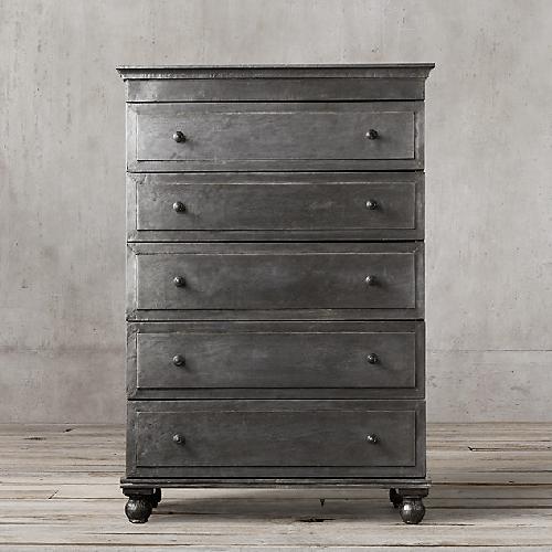 Used Restoration Hardware Zinc Metal 6-Drawer Tall Dresser for sale on AptDeco