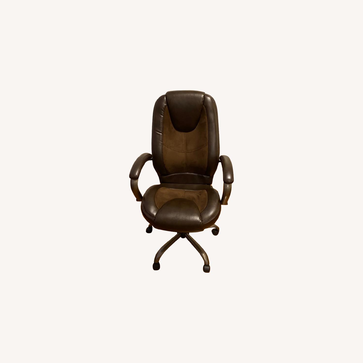 Luxe Dark Brown Leather and Suede Office Chair - image-0