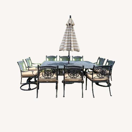 Used Fortunoff Outdoor Dining Set w/ Chairs & Umbrella for sale on AptDeco