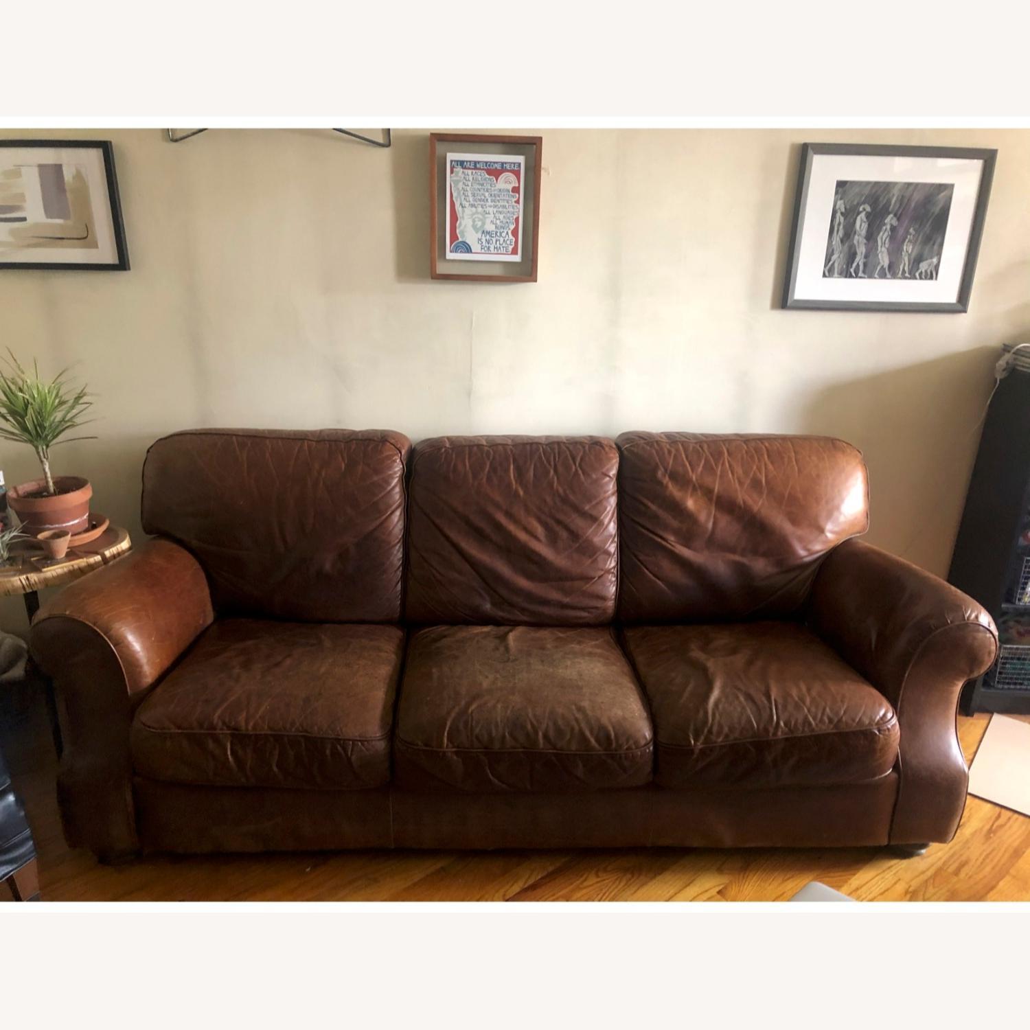 HD Buttercup Worn Leather Couch - image-1