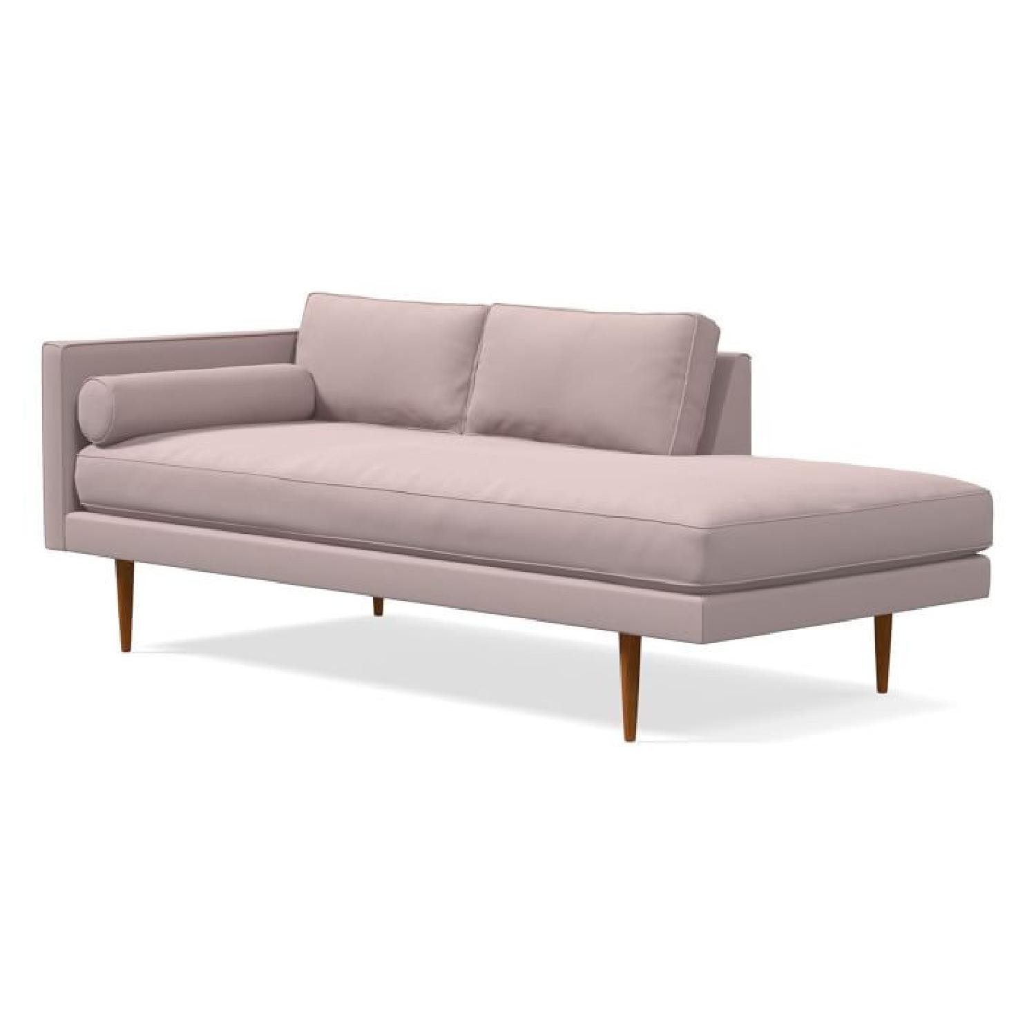 West Elm Monroe Chaise Sofa Pink Velvet - AptDeco