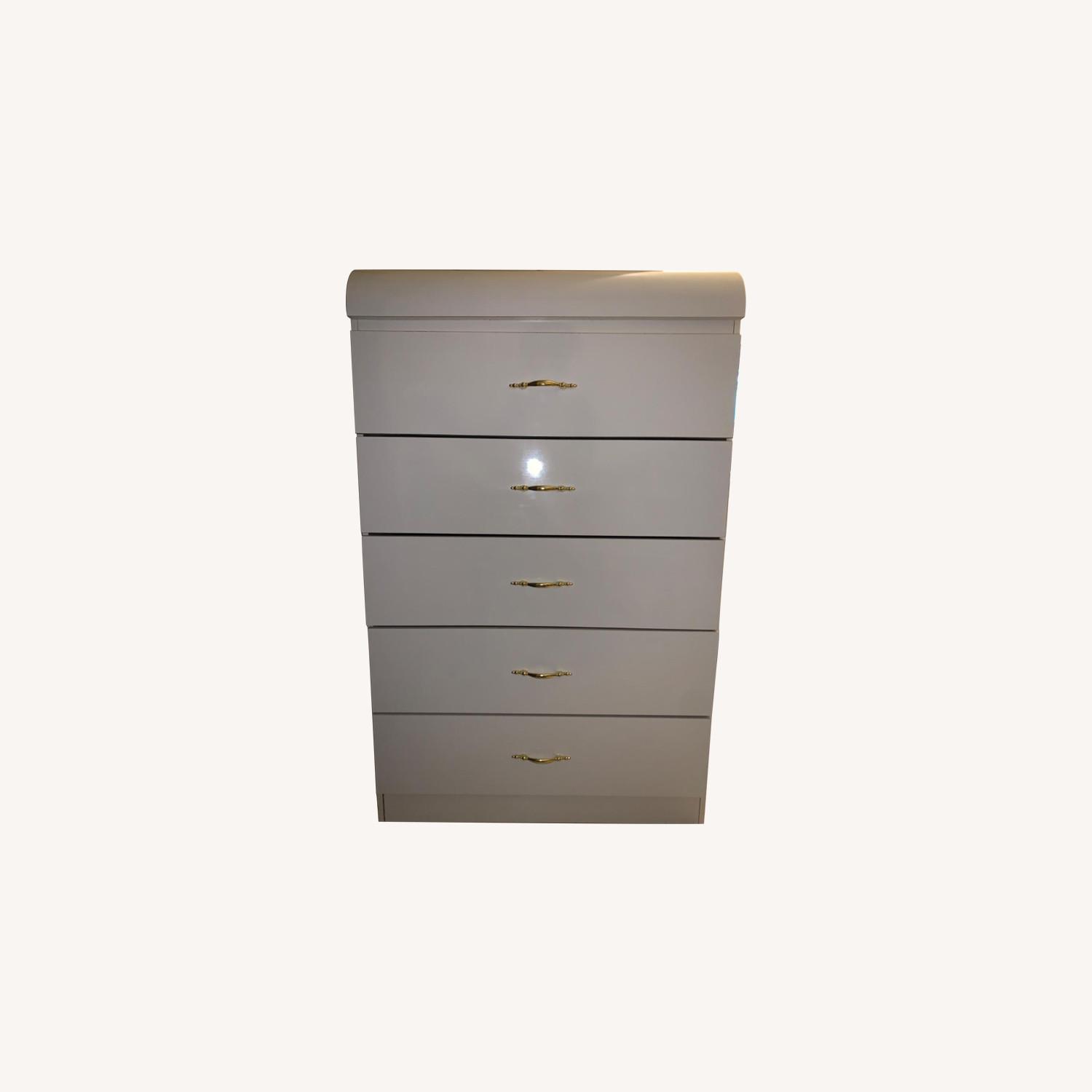 White 5 Drawer Dresser Gold Detail AptDeco