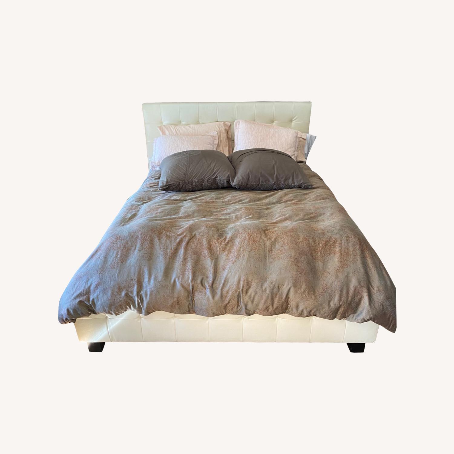 OffWhite Leather Queen Bedframe and Headboard AptDeco