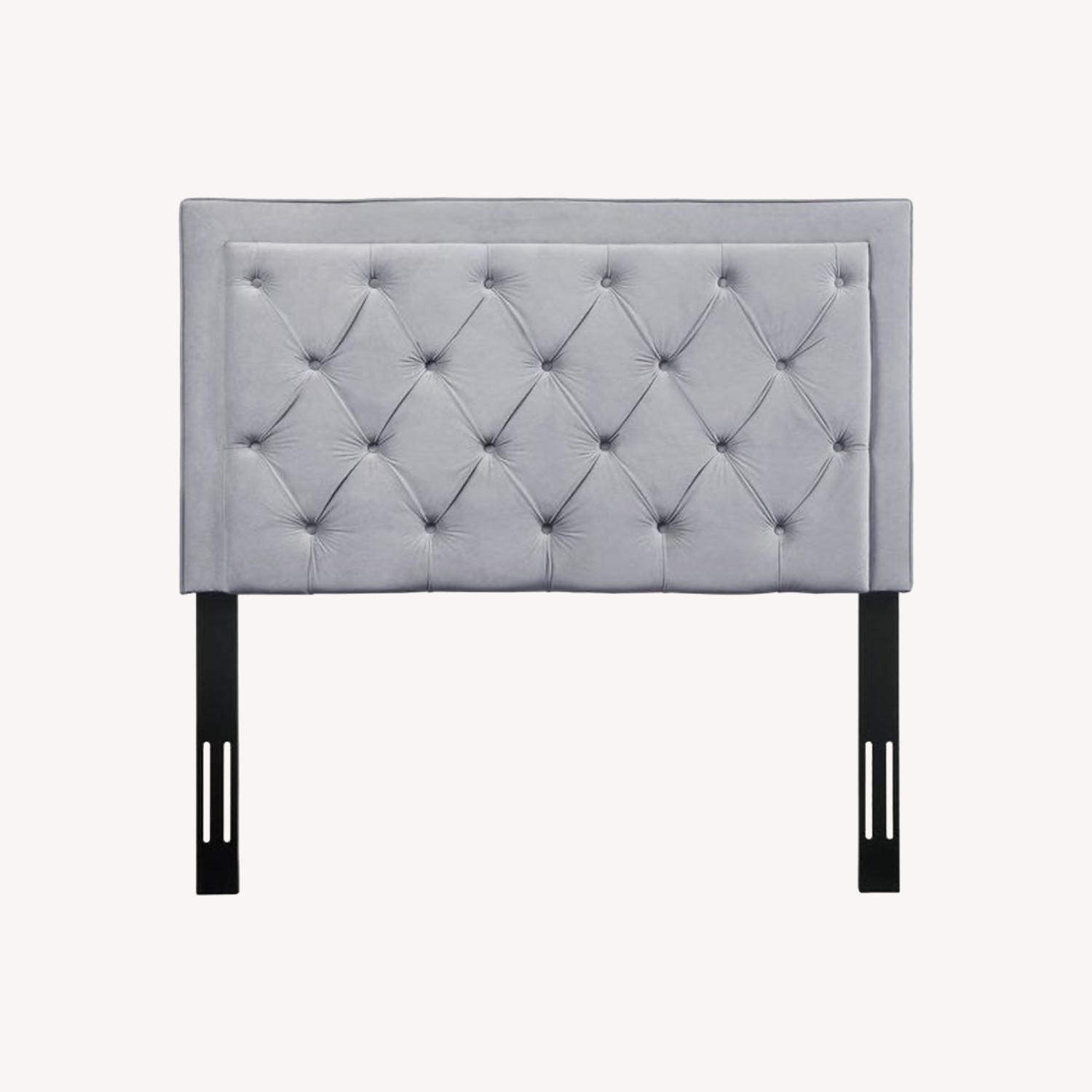 Velvet Grey Upholstered Headboard - image-0