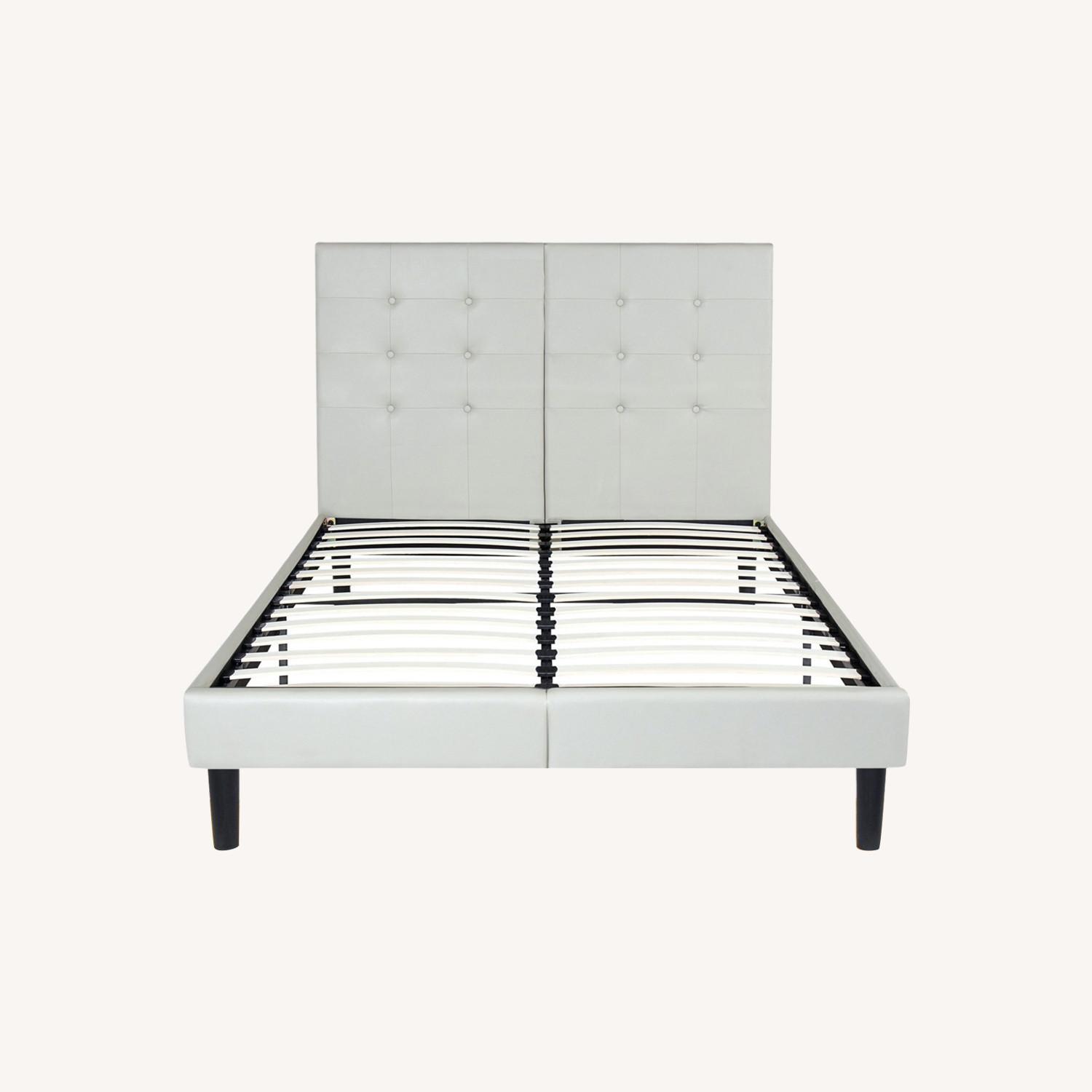 Queen Faux Leather Wood Slat Bed Frame & Headboard AptDeco