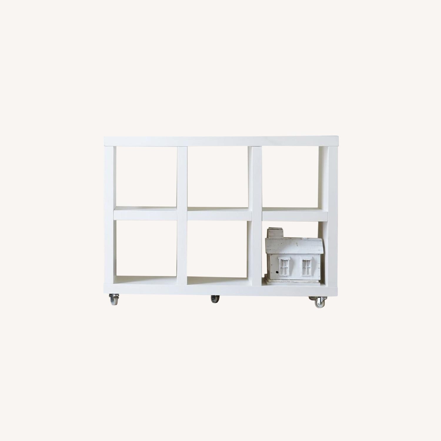 West Elm White 3x2 Box Rolling Storage Shelves - image-0