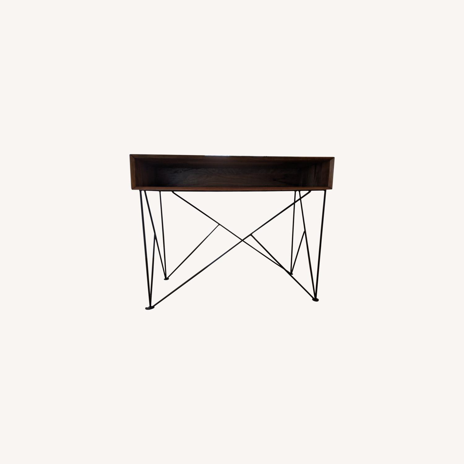 Console Table - Dark Wood / Geometric Metal Legs - image-0