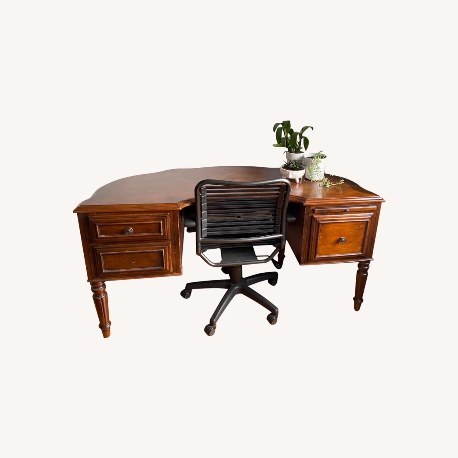 Curved Wooden Desk with Inlay Art - image-0