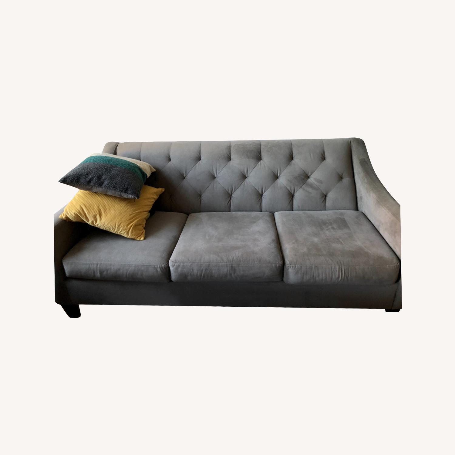 Macy's Chloe Velvet Tufted Sofa in Grey AptDeco