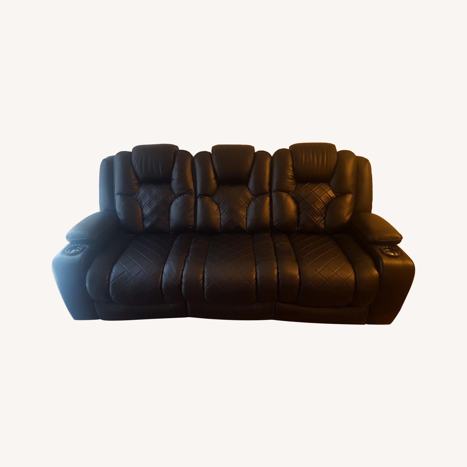 Bob's Discount Leather Power Reclining Sofa AptDeco