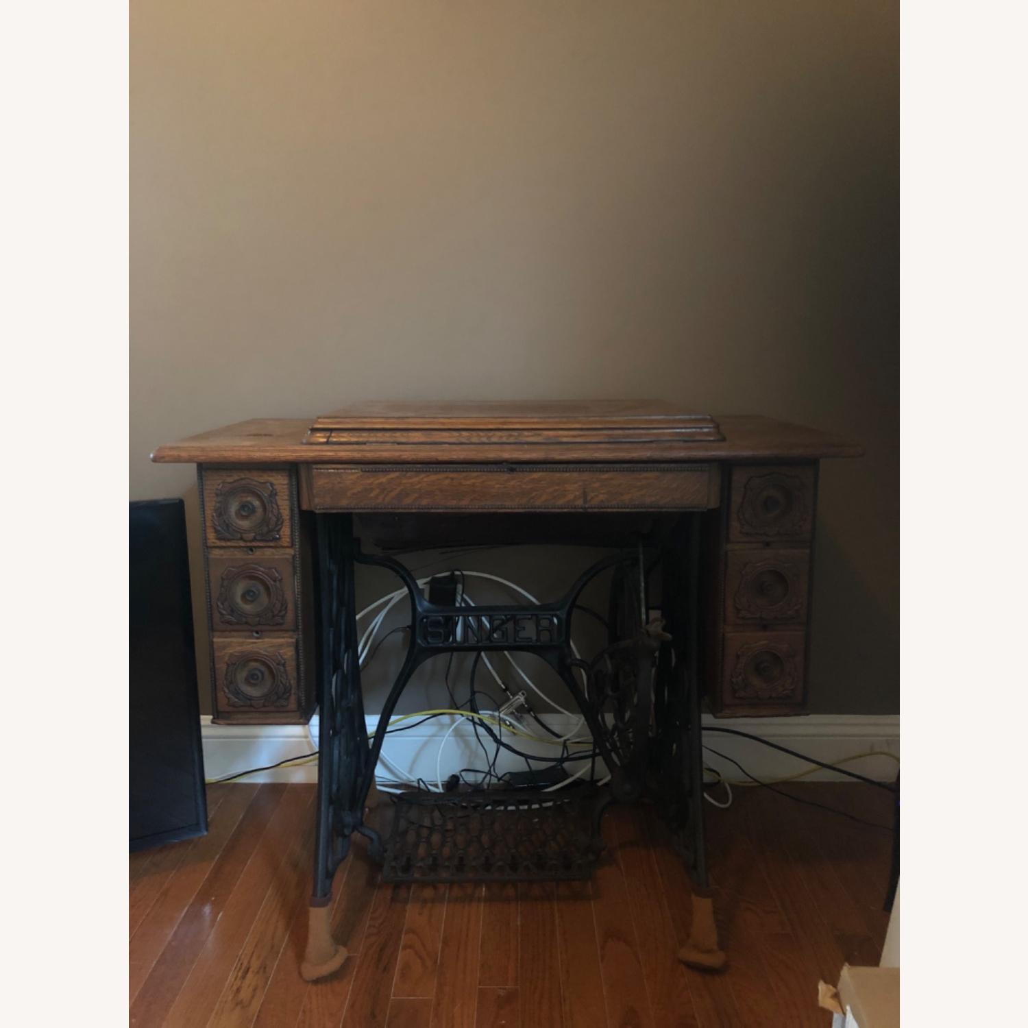 Antique Singer Sewing Machine & Table - image-1