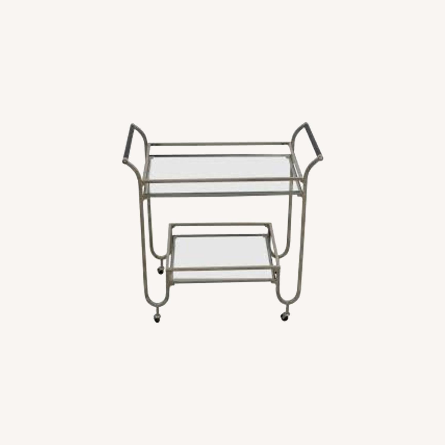 Restoration Hardware Chrome Glass Wood Bar Cart - image-0