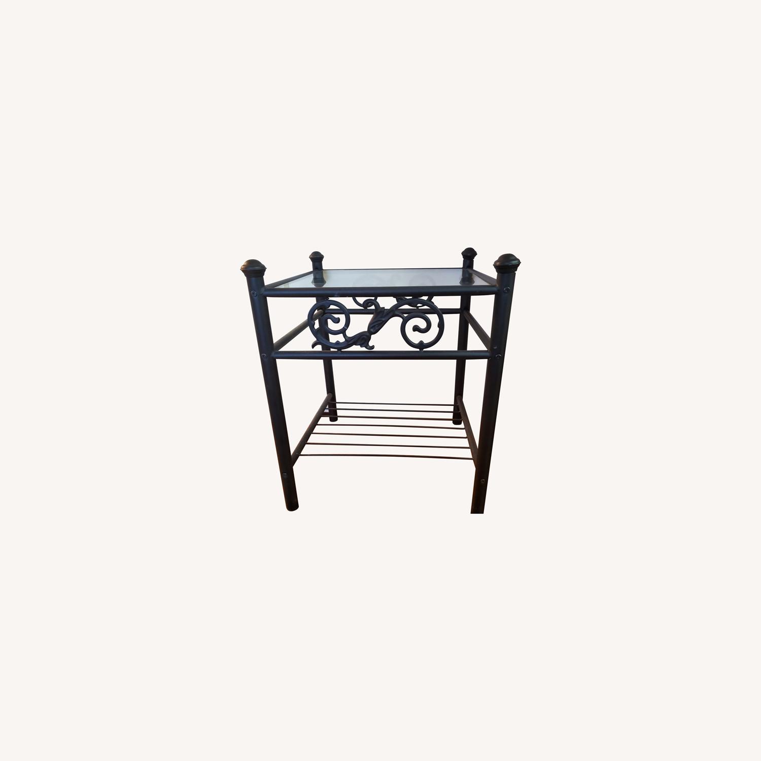 Black Iron Bedside Table With A Glass Top - image-0