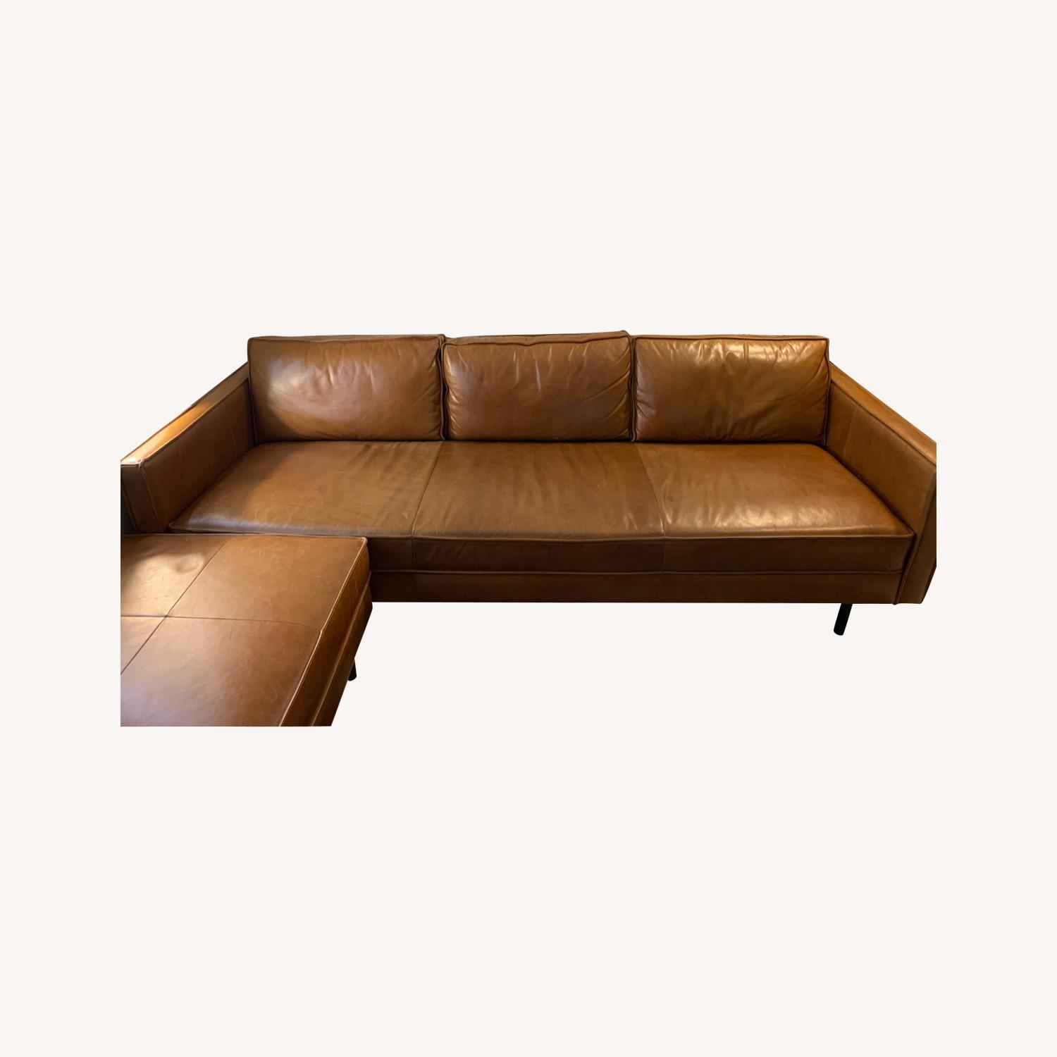 West Elm Axel Leather Sofa with matching Ottoman AptDeco