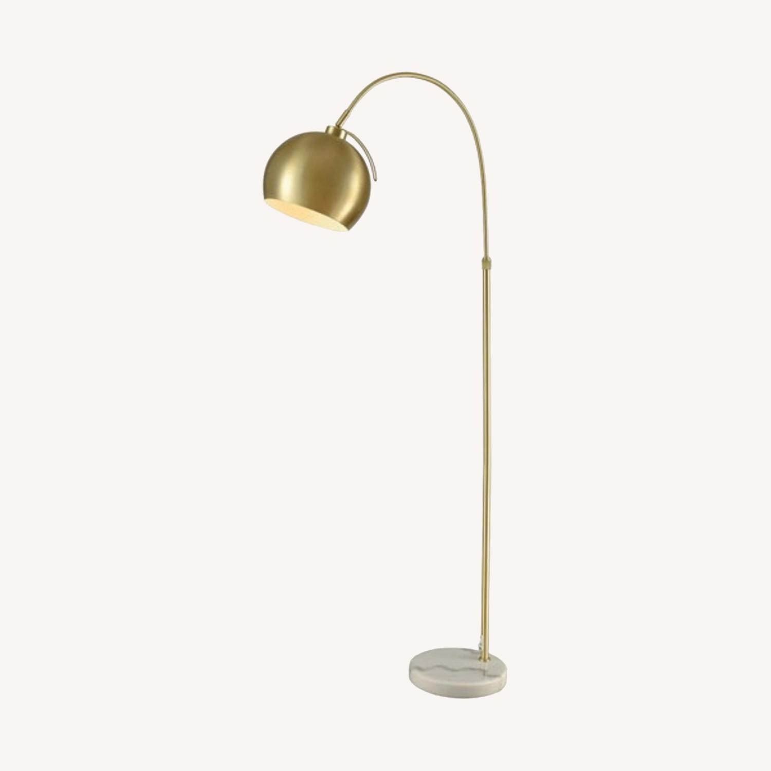 Gold Midcentury Curved Floor Lamp, Marble - image-0