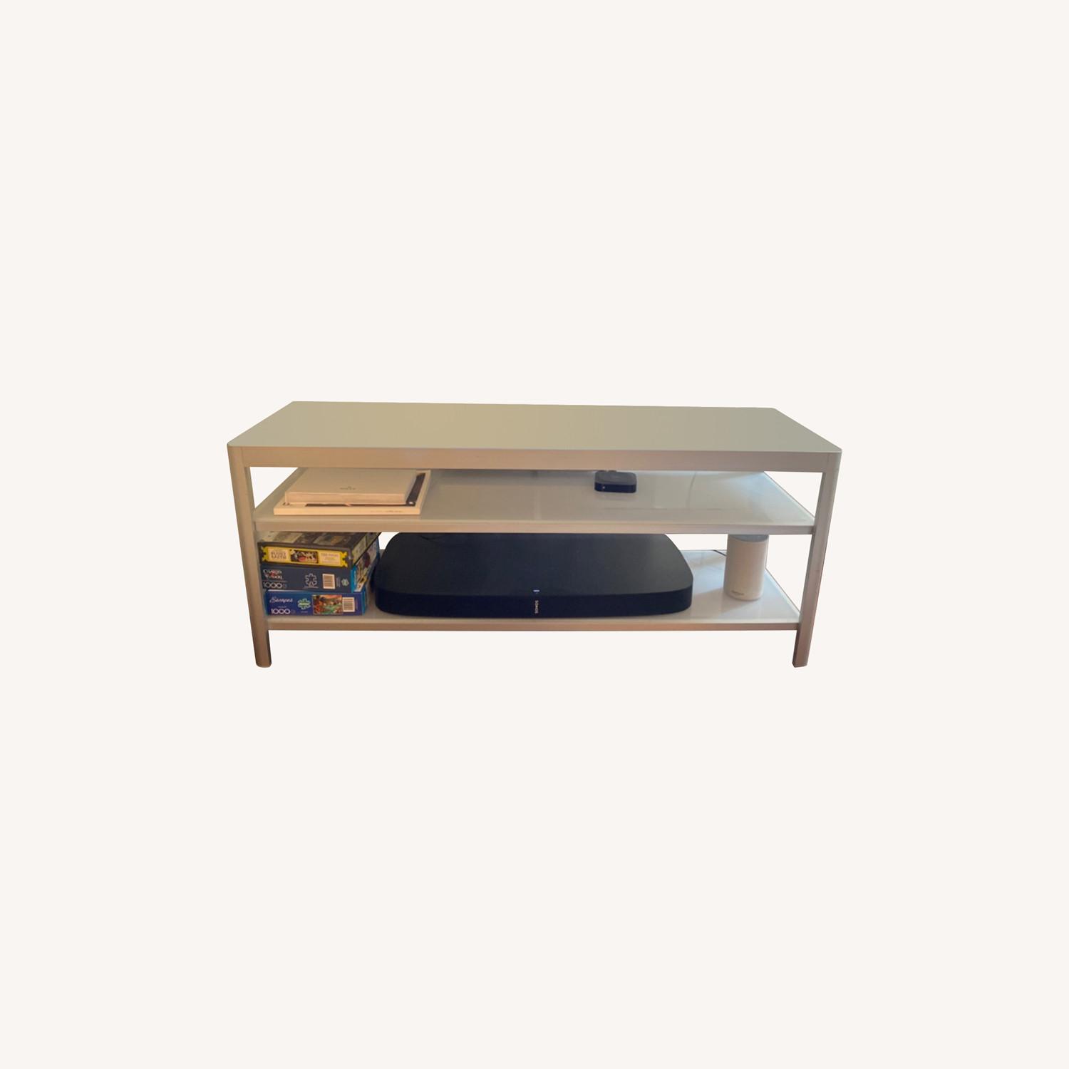 IKEA White Glass TV Stand AptDeco