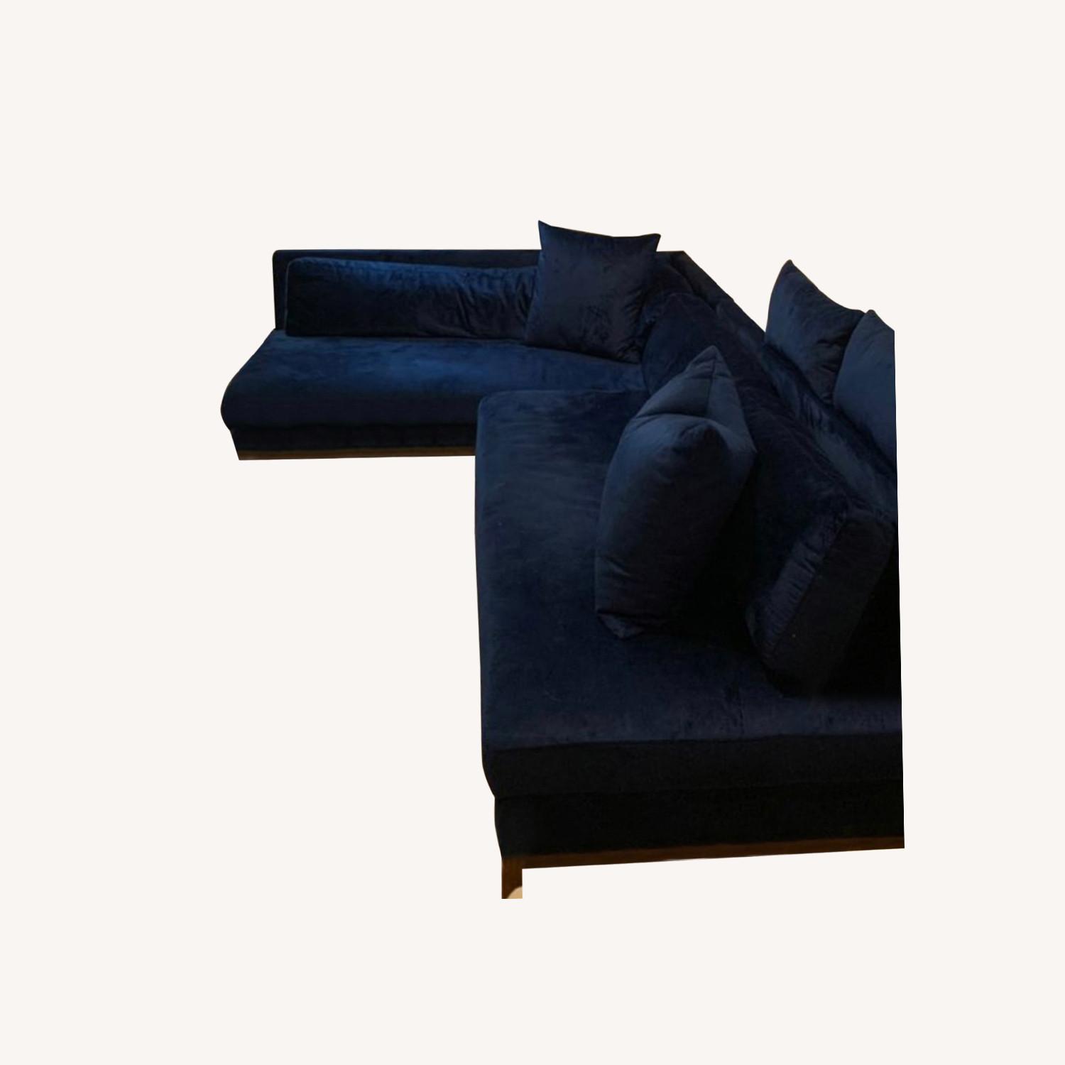 Custom Made Deep Blue Velvet Sectional AptDeco