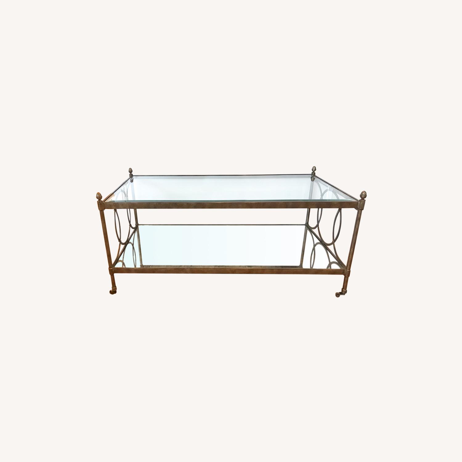 Lillian August Glass Coffee Table with Brass Frame AptDeco