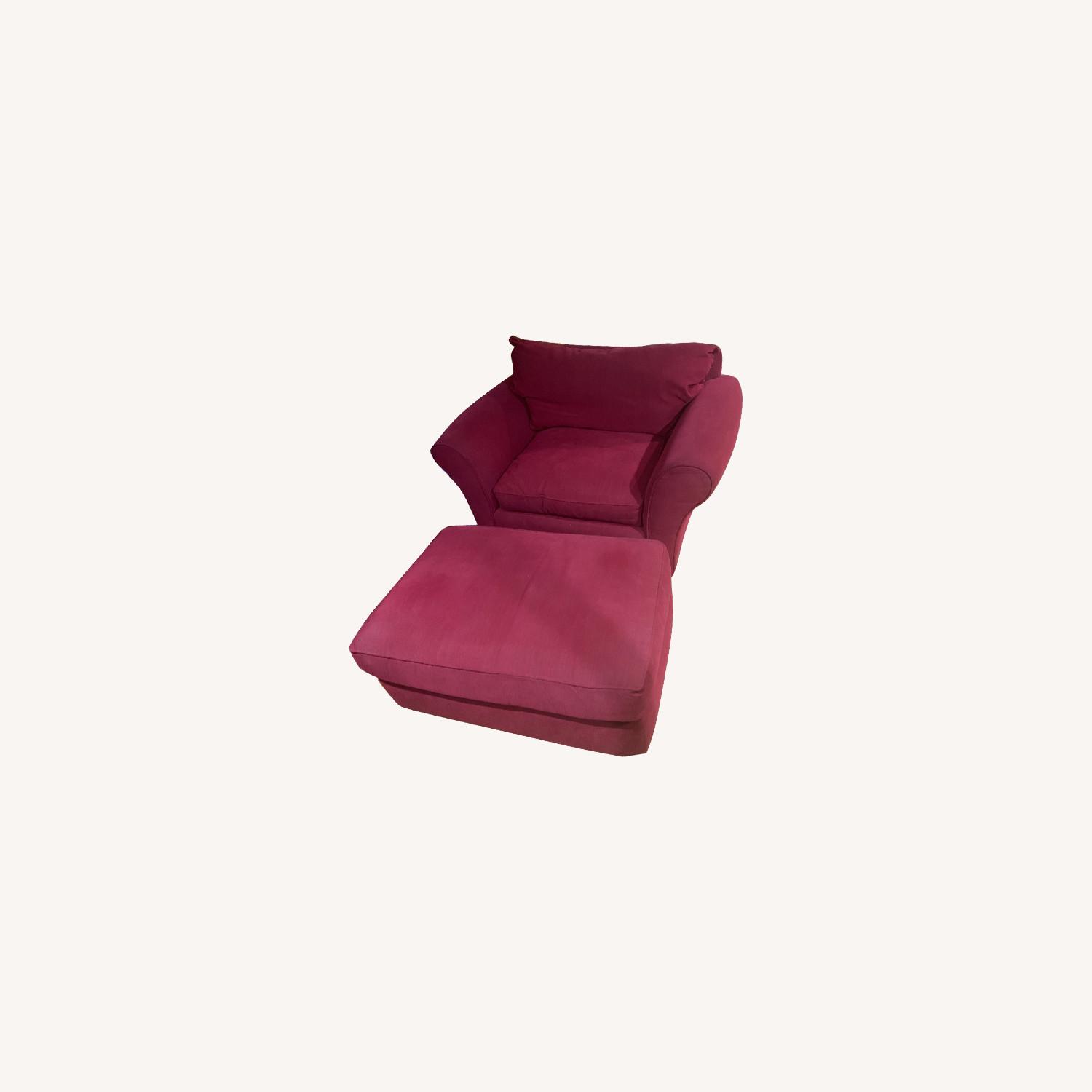 Red Sofa Chair & Ottoman - image-4