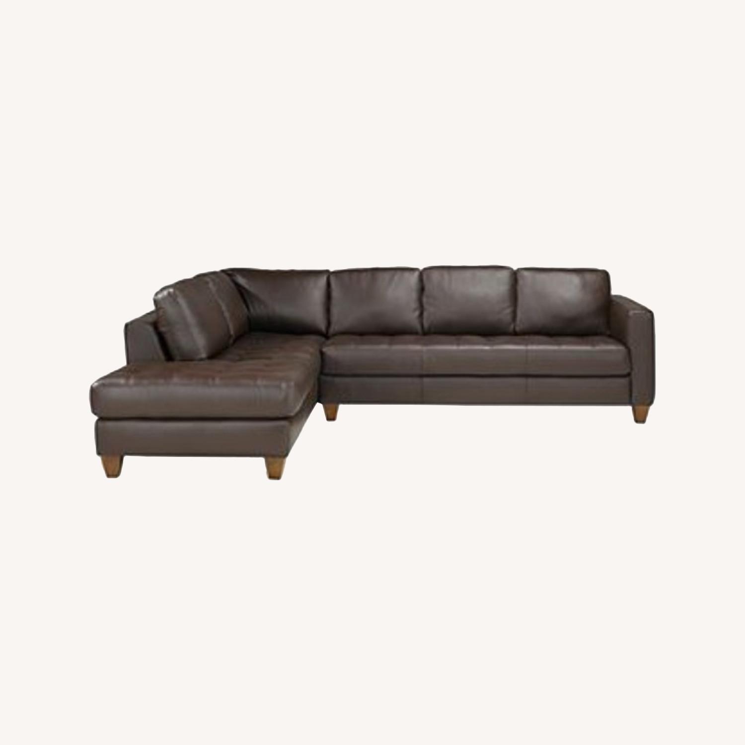 Macy's Large LShaped Brown Leather Couch AptDeco