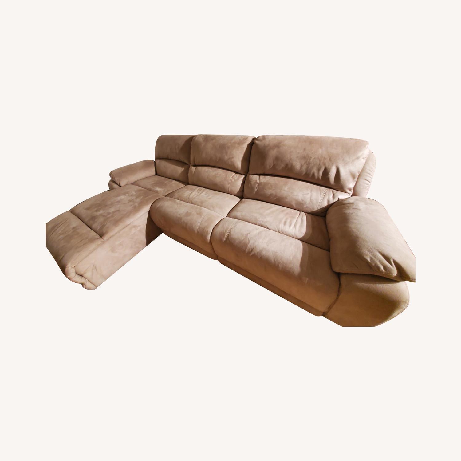 Raymour & Flanigan Suede Power Reclining Sectional Sofa - AptDeco