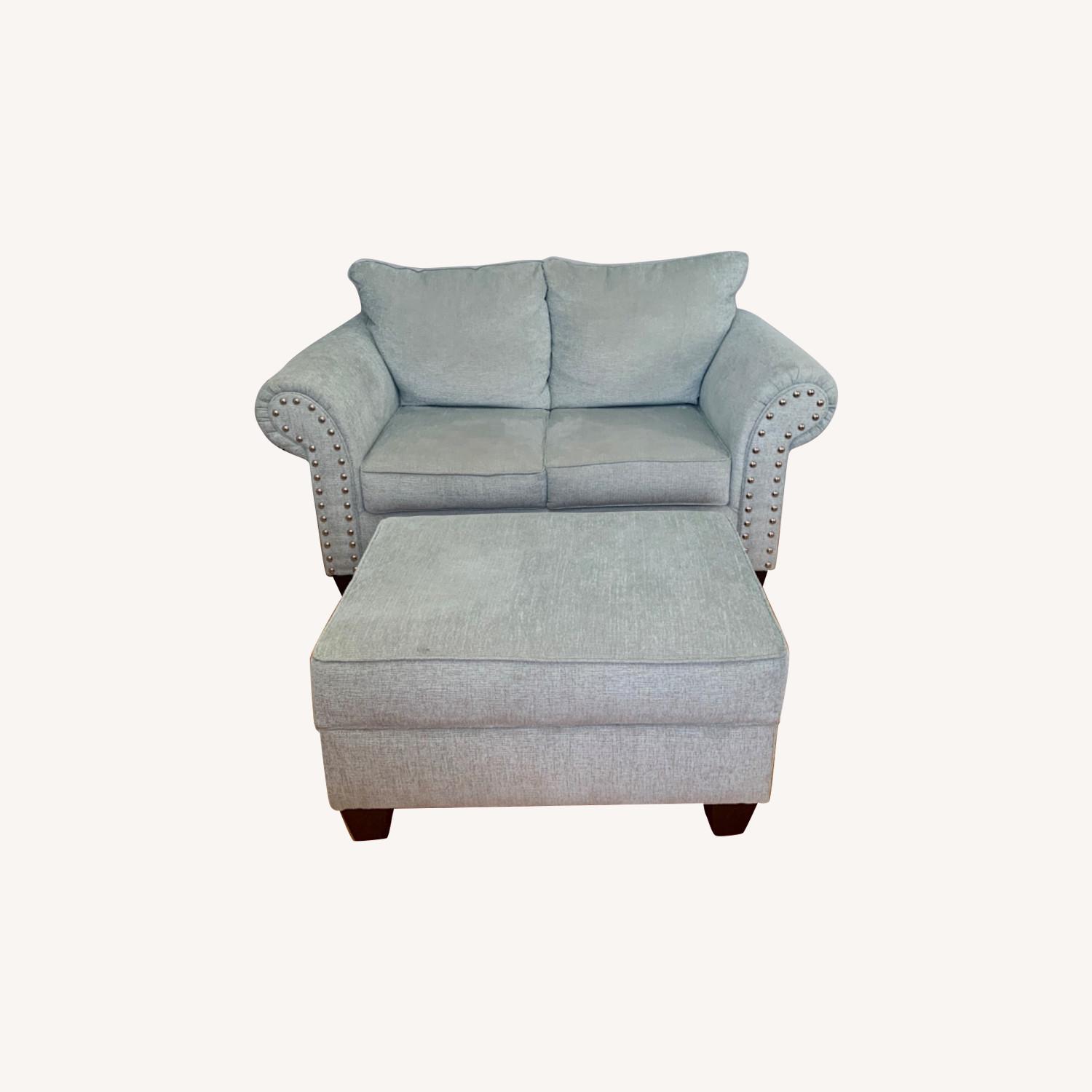Artisan Blue Loveseat and Storage Ottoman - image-0