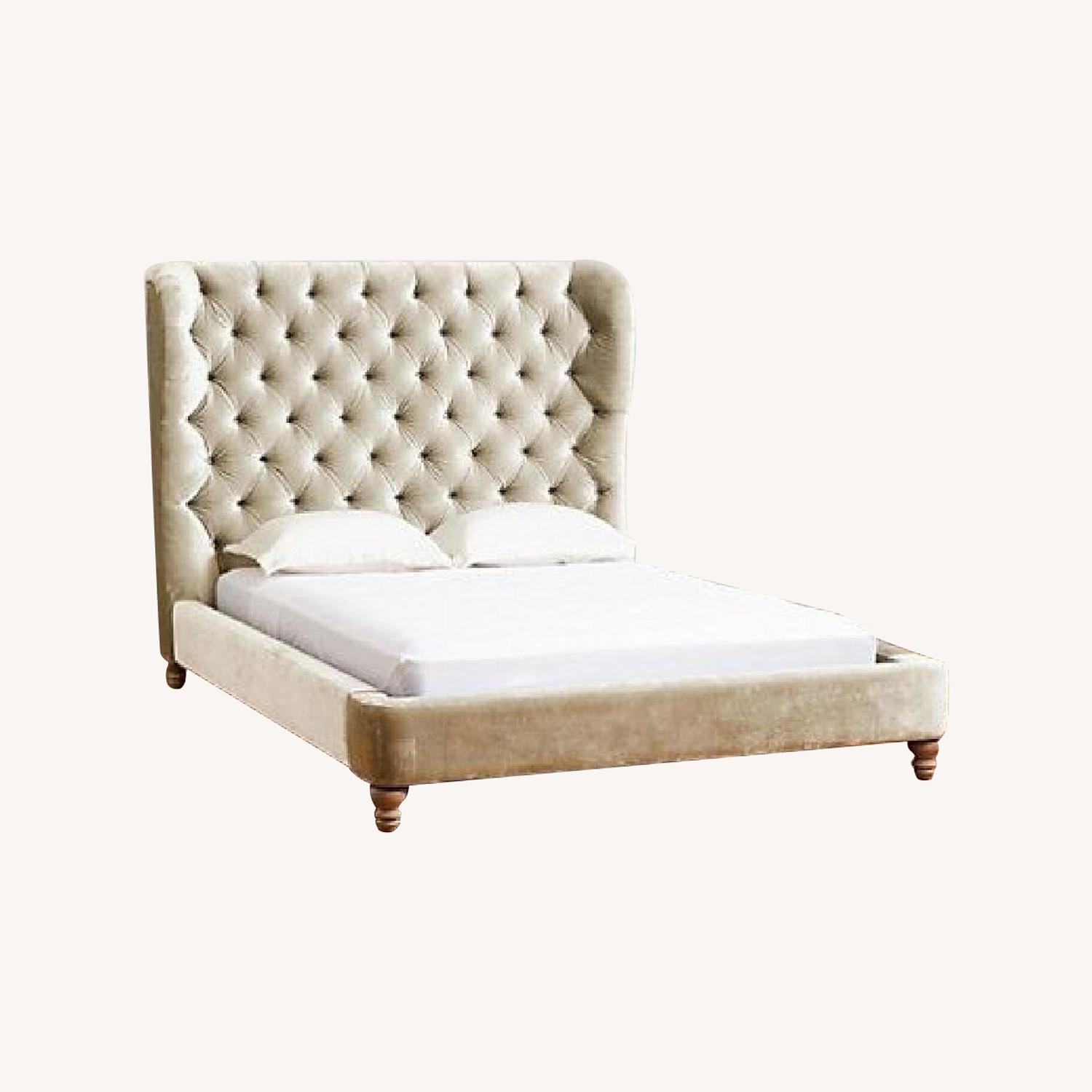 Anthropologie Velvet Tufted Wingback Bed - image-0