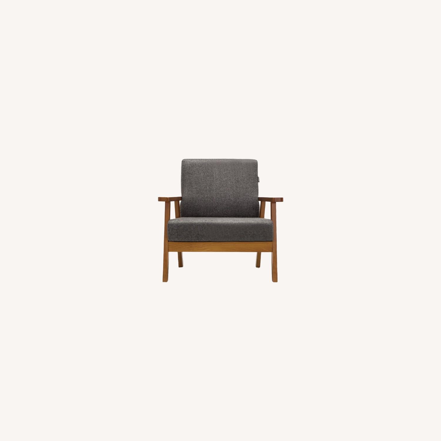 Mid Century Wooden Chair + Grey Fabric - image-0