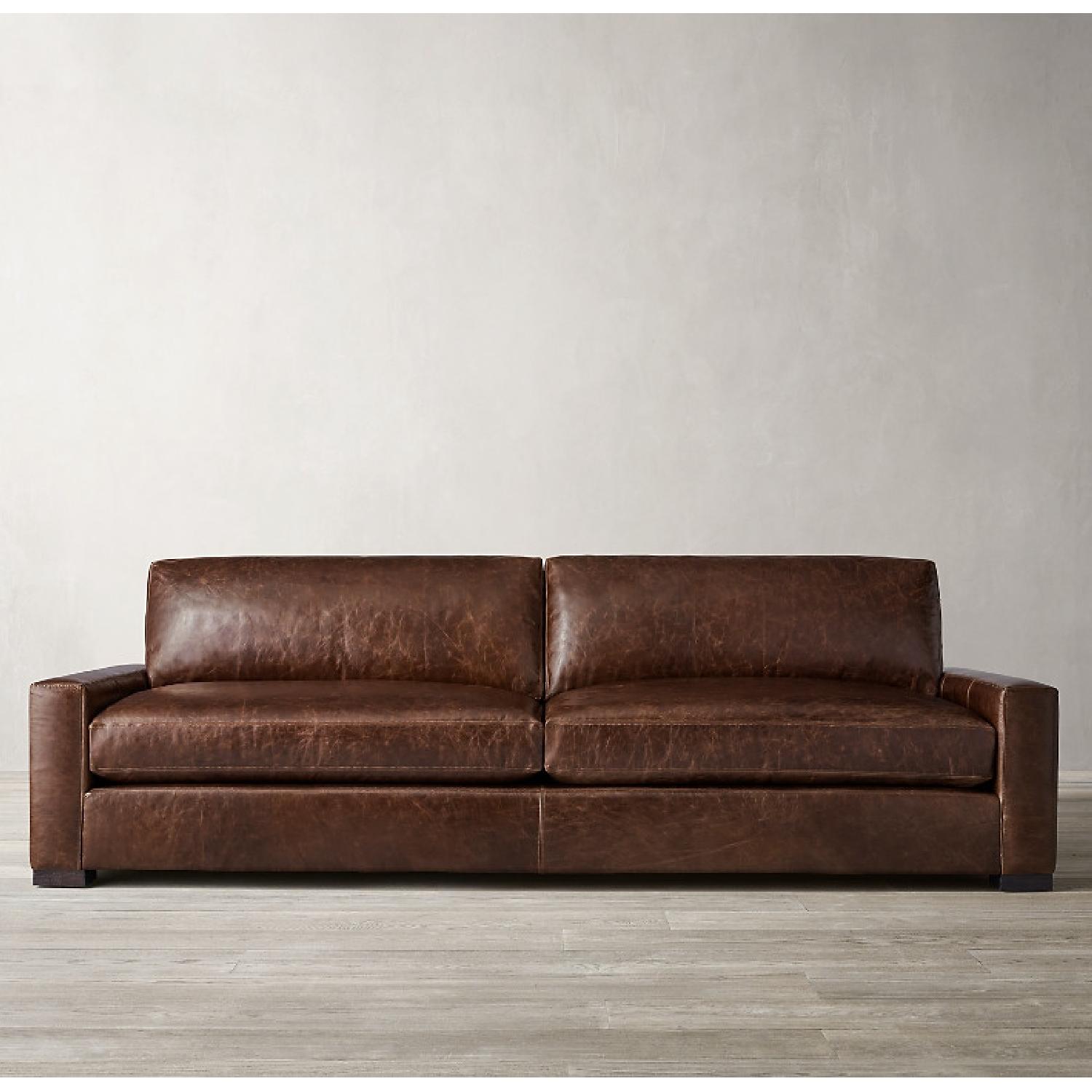 Restoration Hardware Maxwell Brown Leather Sofa - image-6