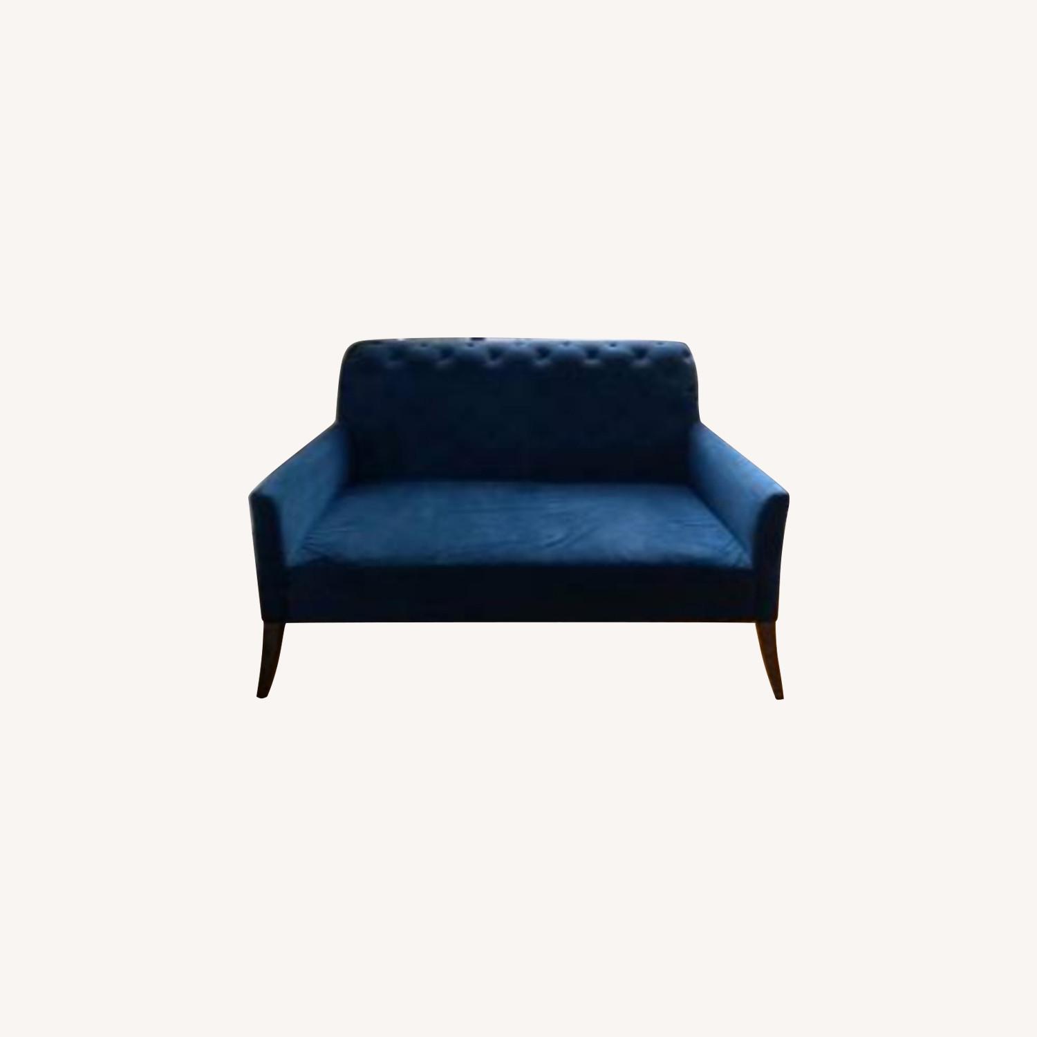 West Elm Blue Velvet Settee AptDeco