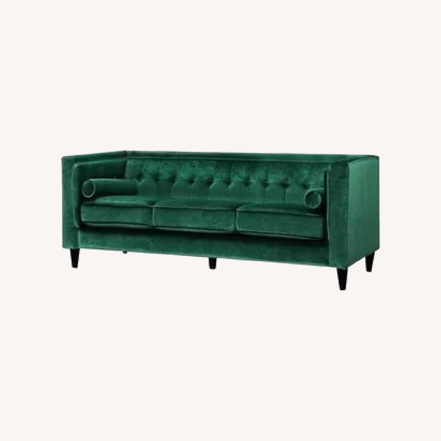 Joss & Main Velvet Emerald Green Chesterfield Sofa - image-6