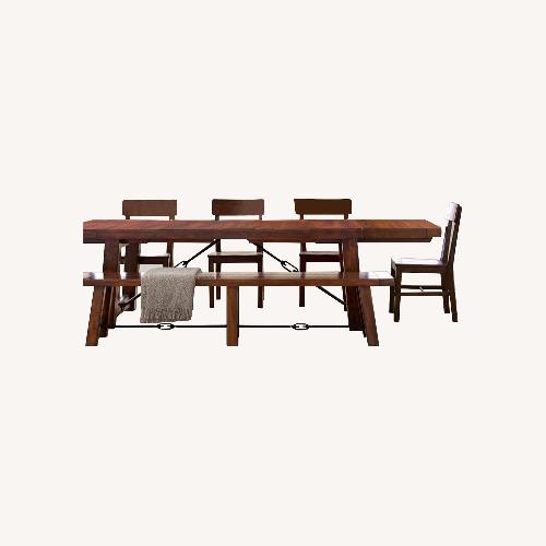 Used Pottery Barn Distressed Wood Rustic Table and Benches for sale on AptDeco