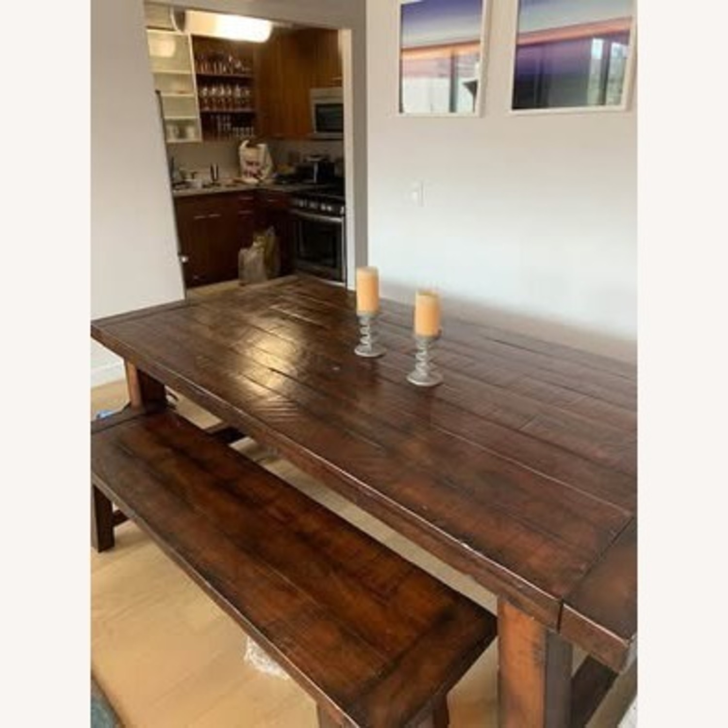 Pottery Barn Distressed Wood Rustic Table and Benches - image-4