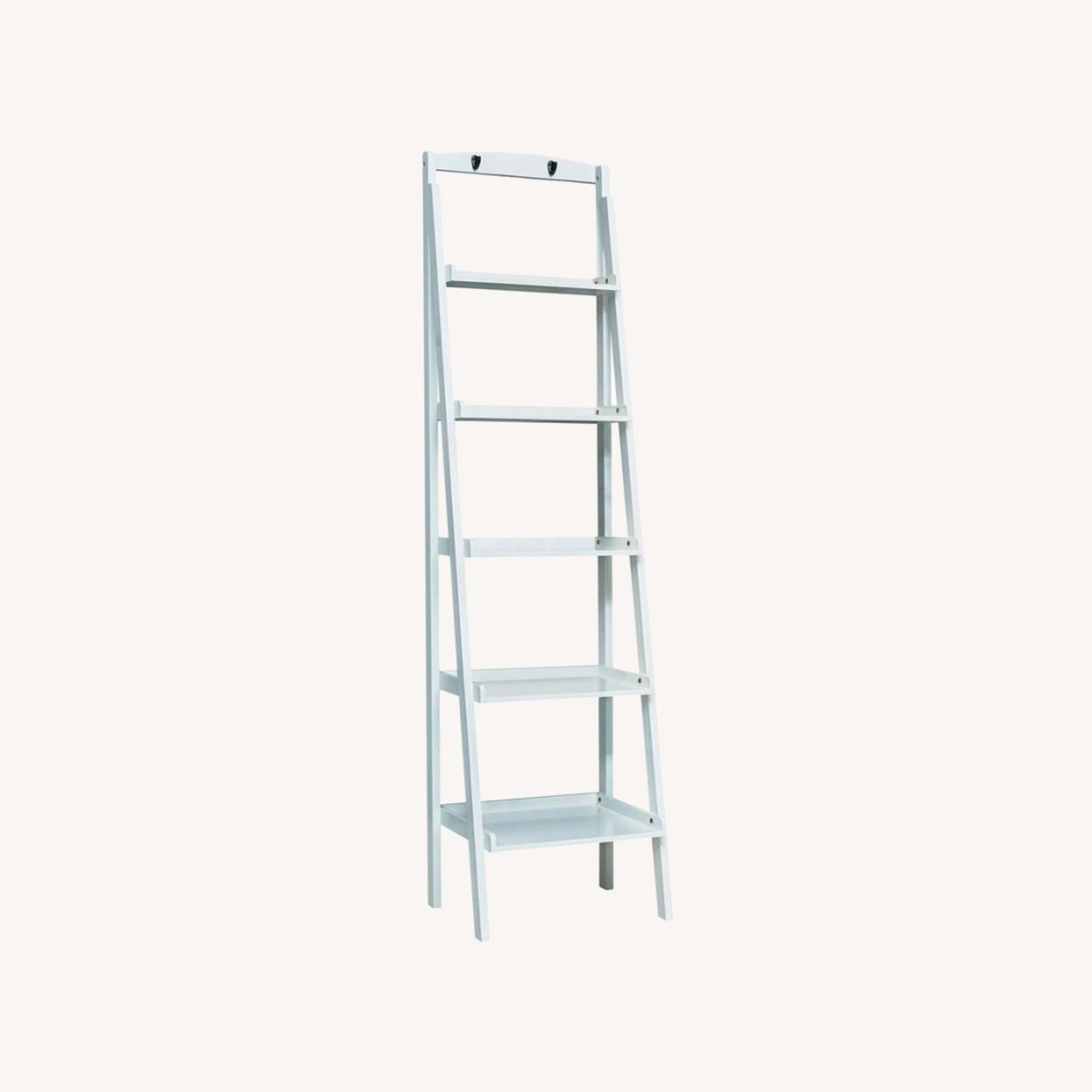 Ladder Bookcase In White Finish W/ 5Tier Shelf AptDeco