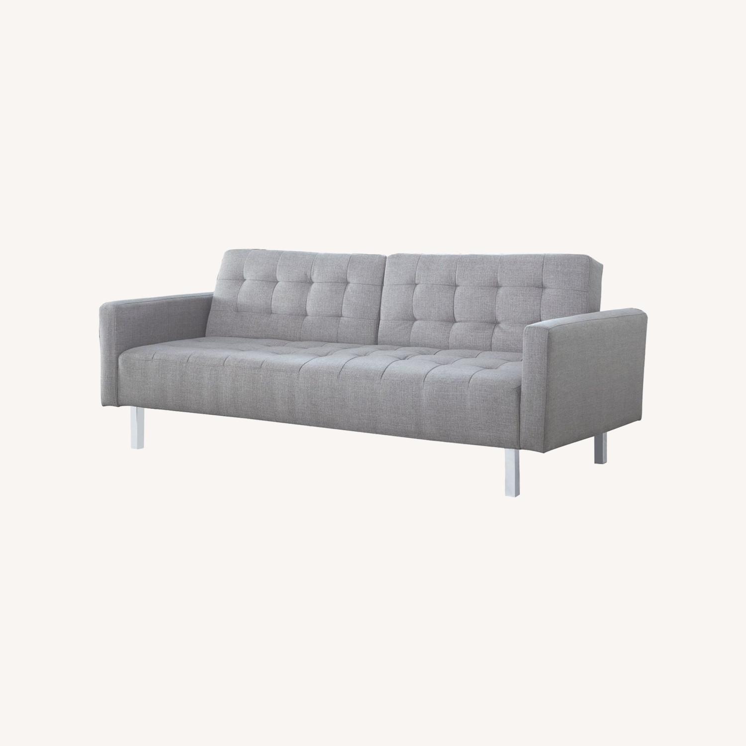 Modern Button Tufted Sofa Bed In Light Grey Fabric AptDeco