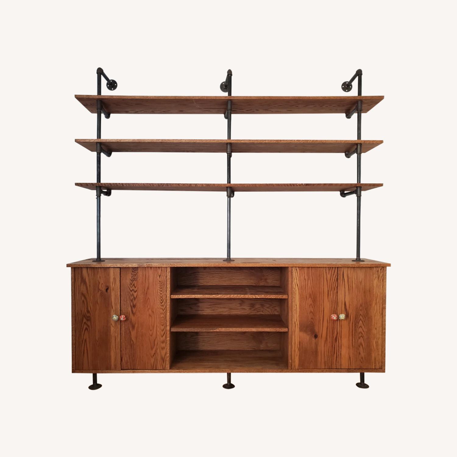 Custom Oak & Steel Sideboard w/Shelves AptDeco