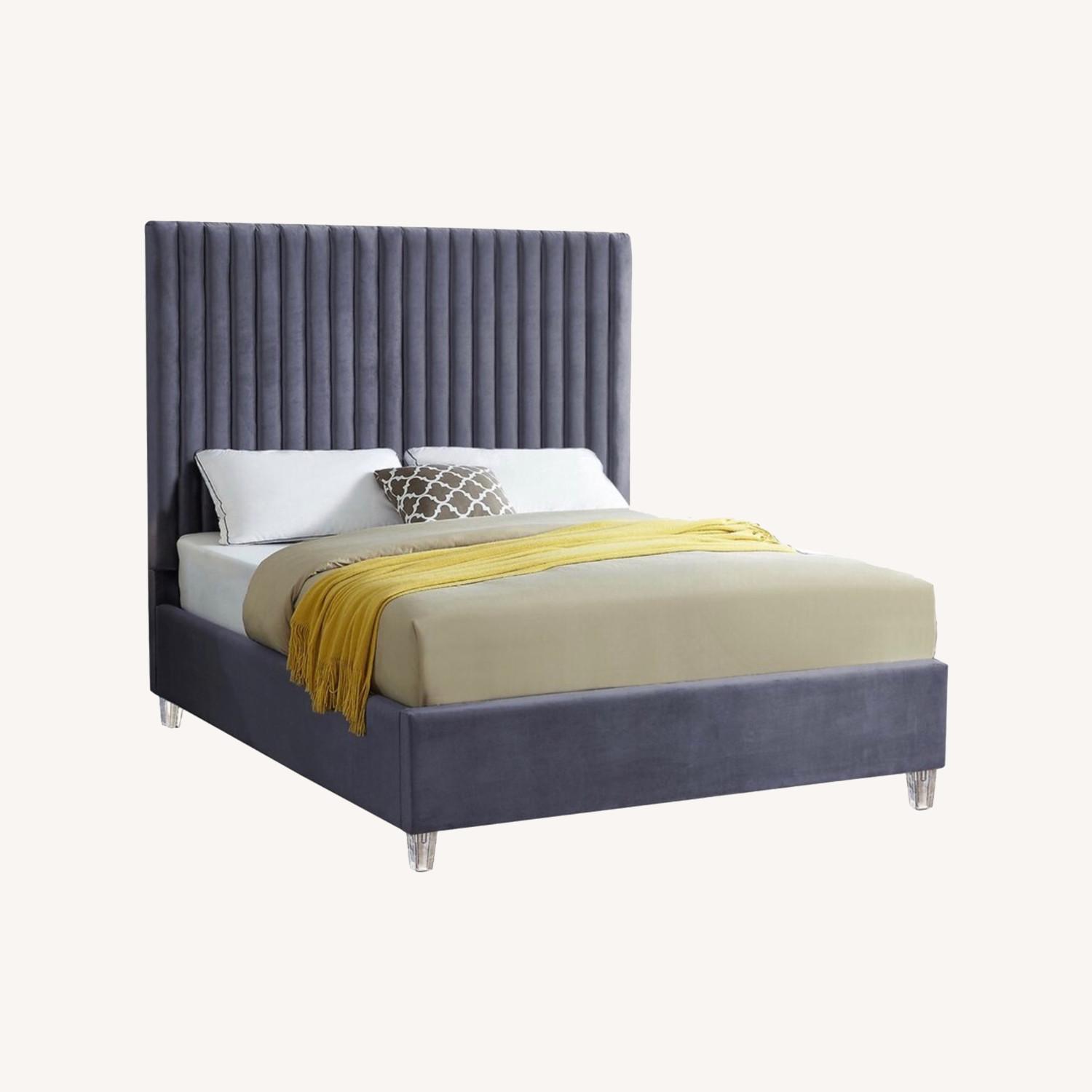 Joss & Main Gray Velvet Upholstered Platform Bed Full AptDeco