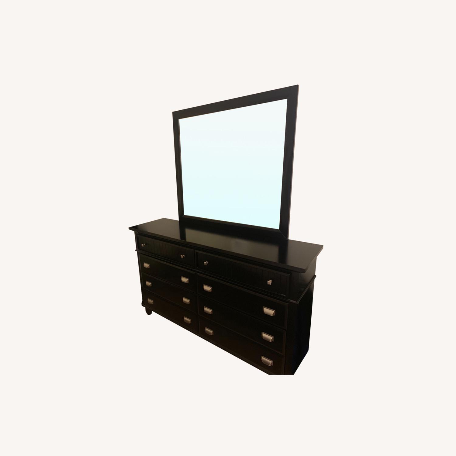 Bob's Discount 8 Drawer Black Dresser and Mirror AptDeco