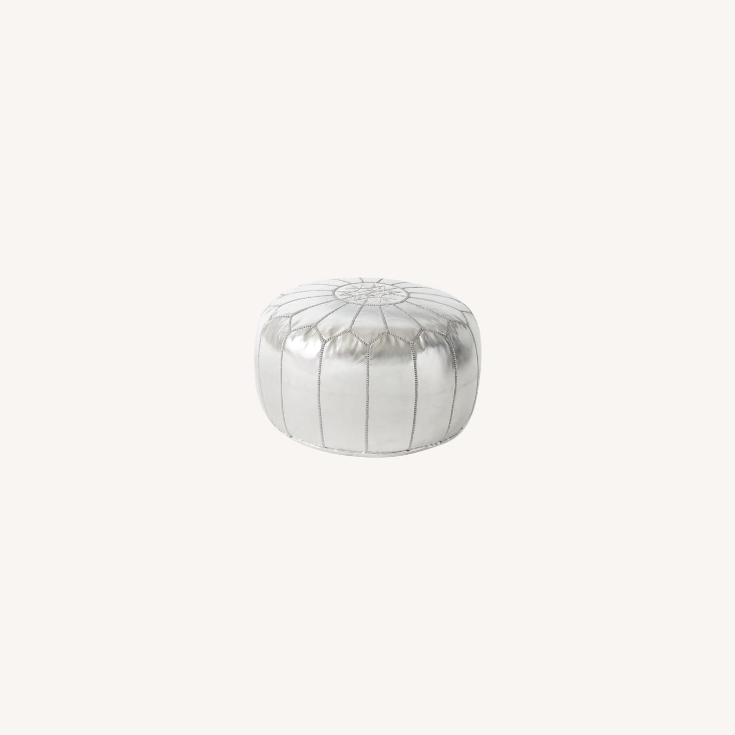 West Elm Leather Moroccan Pouf, Silver - image-4