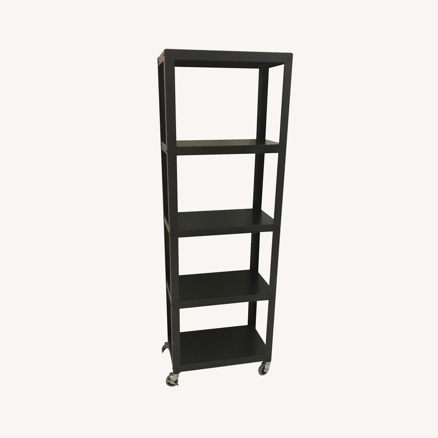 CB2 gocart Black Five Shelf Rolling Bookcase AptDeco