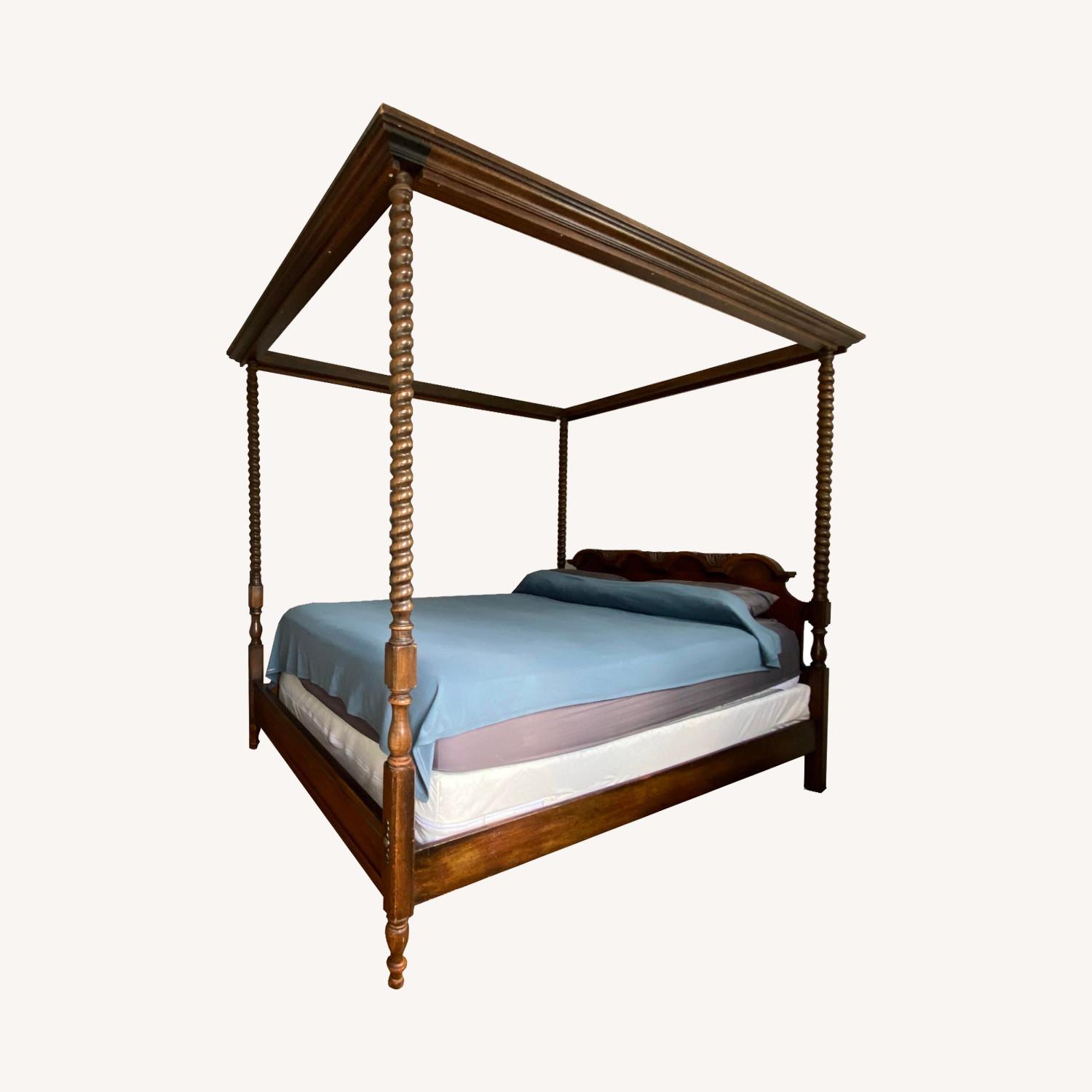 Solid Wood Queen Canopy Bed Frame - image-0
