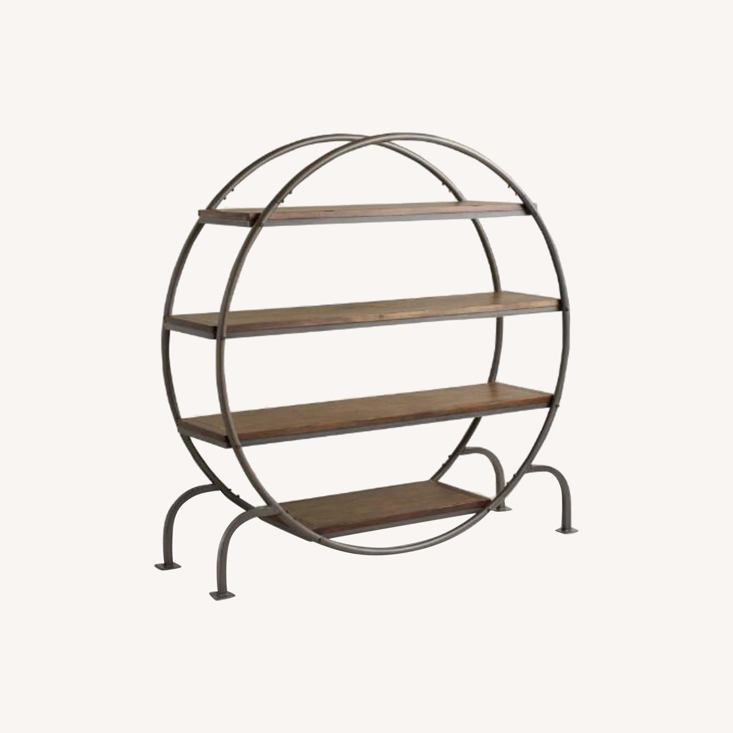 Round Wood and Metal Bookshelf - image-0