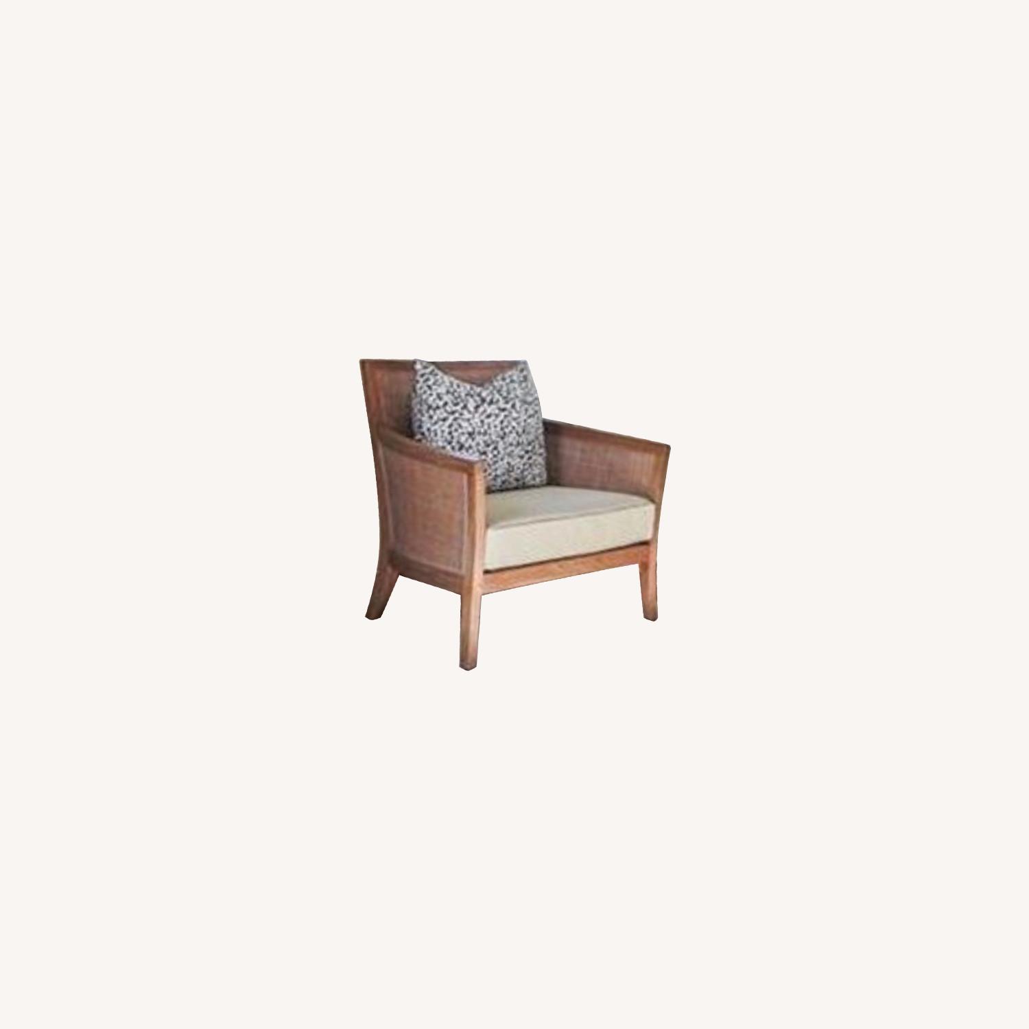 Crate & Barrel Rattan Chair with Fabric Cushion - image-0
