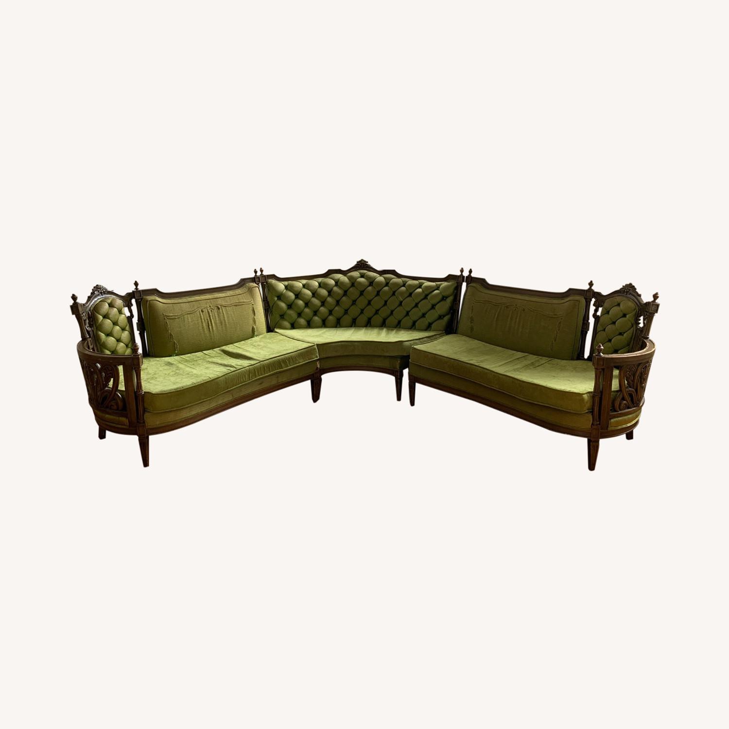 Vintage 1960s Three Piece Green Velvet Sectional - image-0